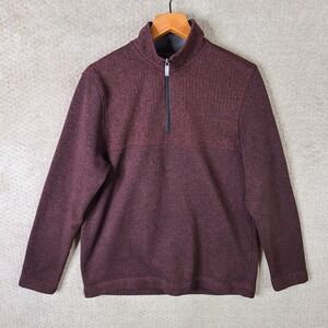 Van Heusen Flex Sweater Mens Medium‎ Burgundy 1/4 Zip Mock Neck Fleece Polyester